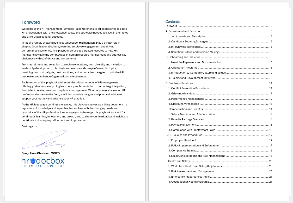 HR Management Playbook pages 2-3