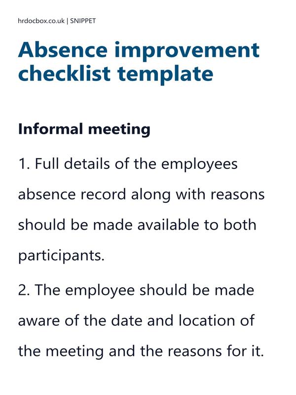 Preview snippet of absence improvement checklist template content