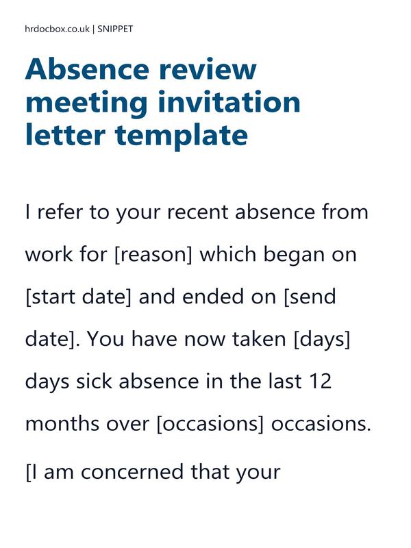 Preview snippet of absence review meeting invitation letter template content