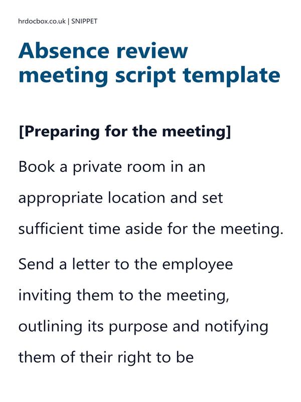 Preview snippet of absence review meeting script template content