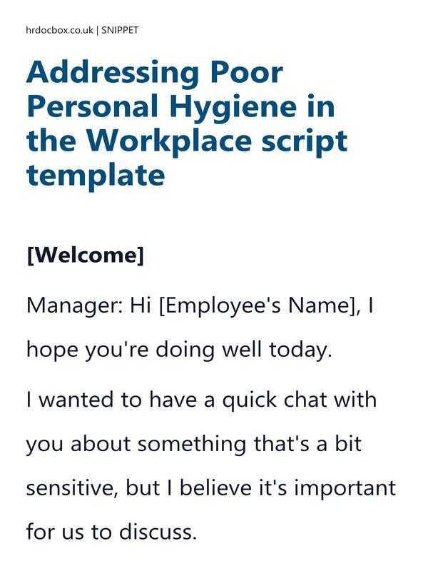 Preview snippet of addressing poor personal hygiene in the workplace script template content
