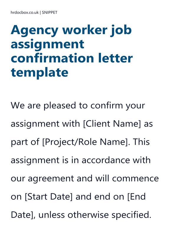 Preview snippet of agency worker job assignment confirmation letter template content