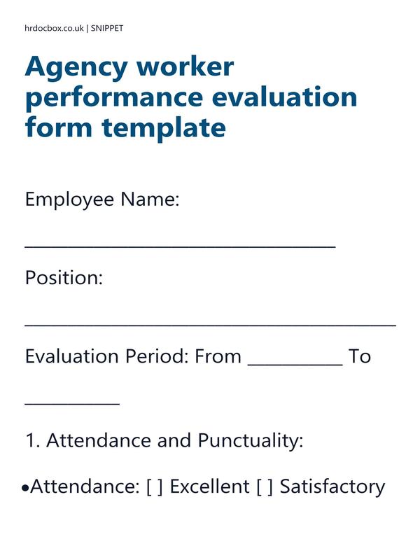Preview snippet of agency worker performance evaluation form template content