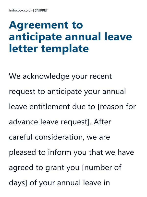 Preview snippet of agreement to anticipate annual leave letter template content