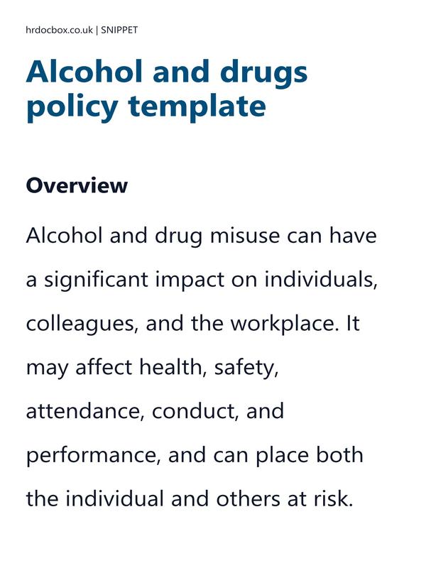Preview snippet of alcohol and drugs policy template content