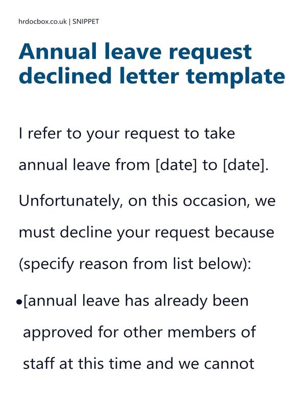 Preview snippet of annual leave request declined letter template content