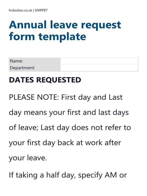 Preview snippet of annual leave request form template content