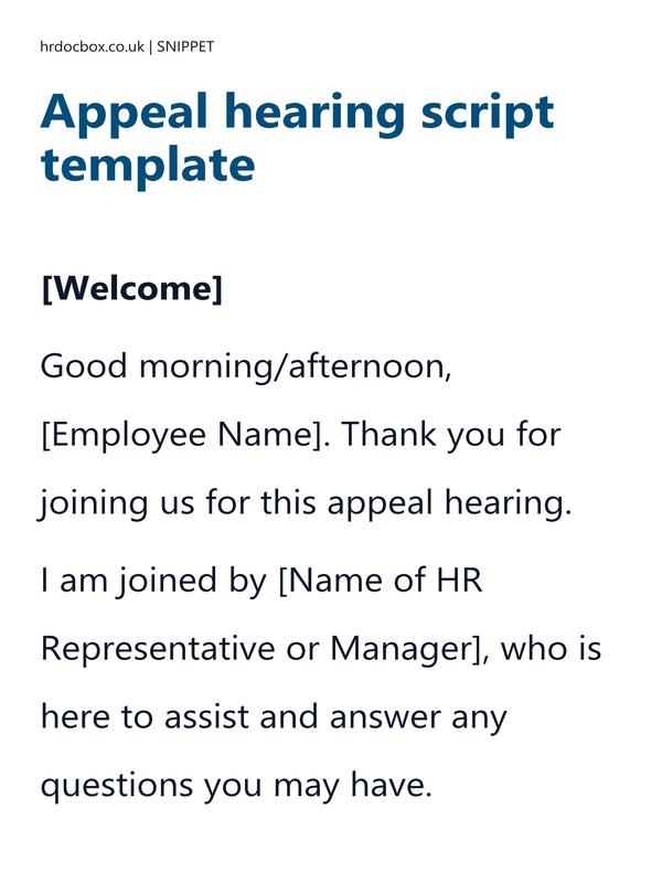 Preview snippet of Appeal hearing script template content