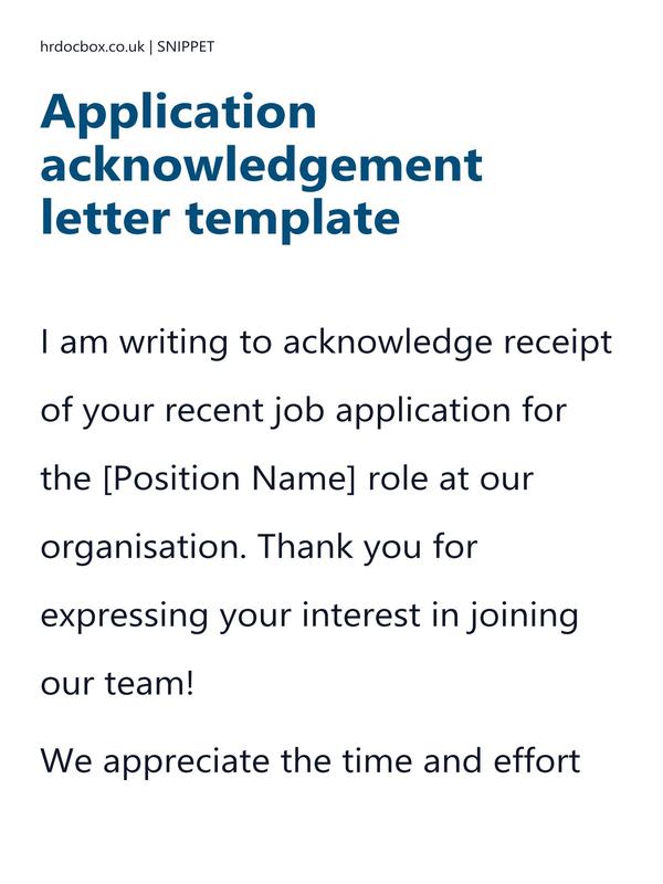 Preview snippet of Application acknowledgement letter template content