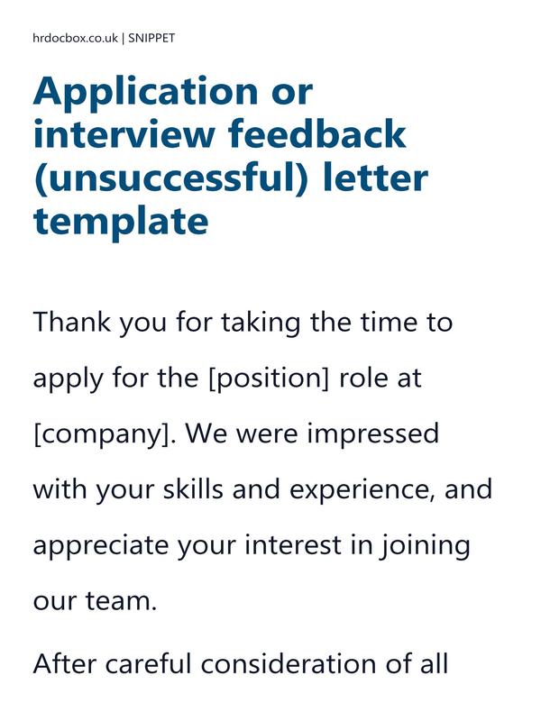 Preview snippet of application or interview feedback (unsuccessful) letter template content