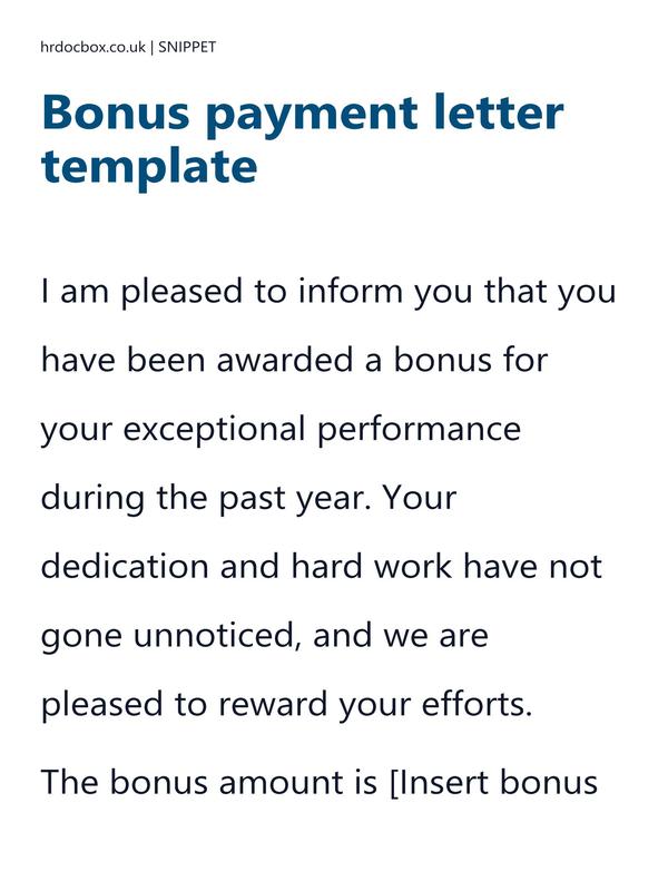 Preview snippet of bonus payment letter template content