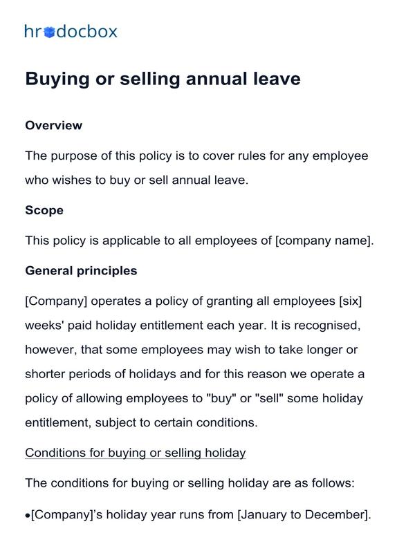 Preview snippet of Buying or selling annual leave policy template content
