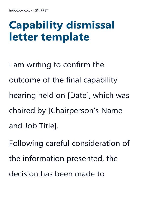 Preview snippet of capability dismissal letter template content