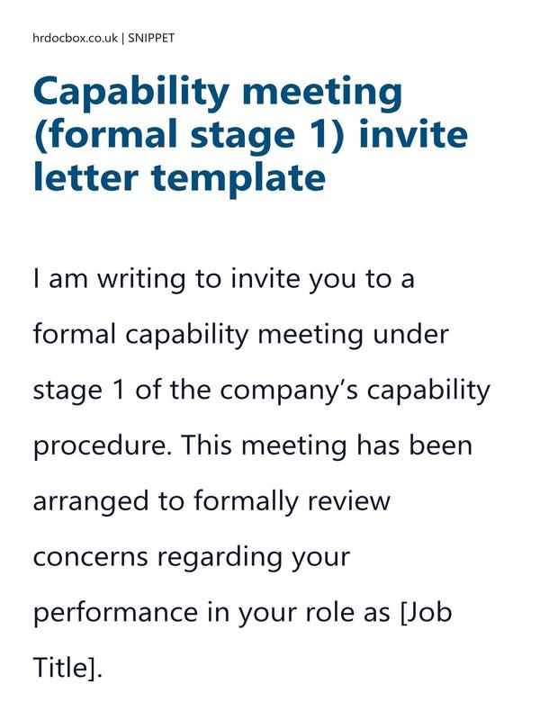 Preview snippet of capability meeting (formal stage 1) invite letter template content