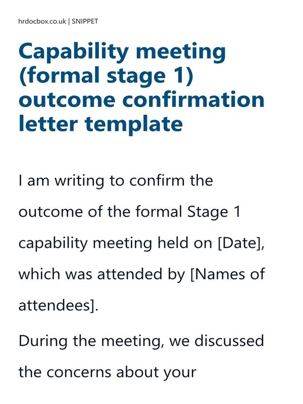 Preview snippet of capability meeting (formal stage 1) outcome confirmation letter template content