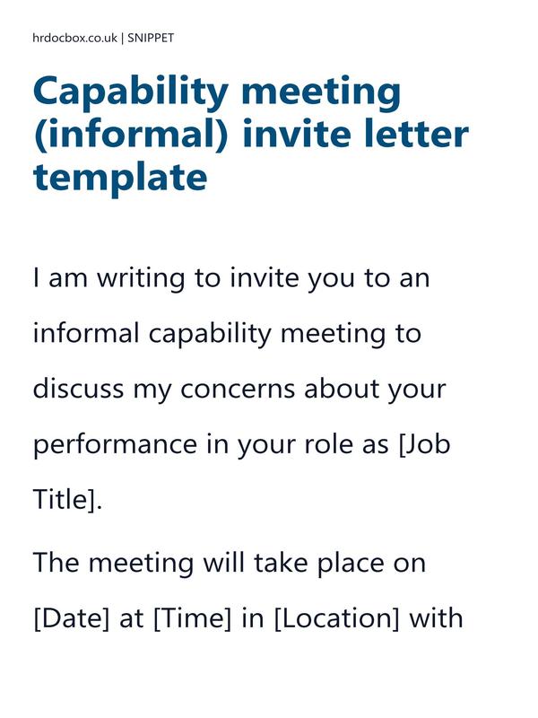 Preview snippet of Capability meeting (informal) invite letter template content