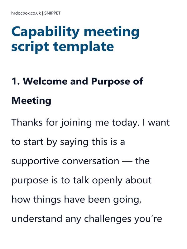 Preview snippet of Capability meeting script template content