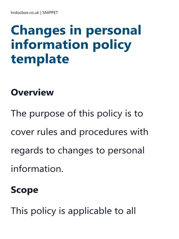 Preview snippet of Changes in personal information policy template content