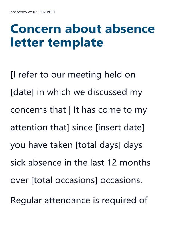 Preview snippet of Concern about absence letter template content