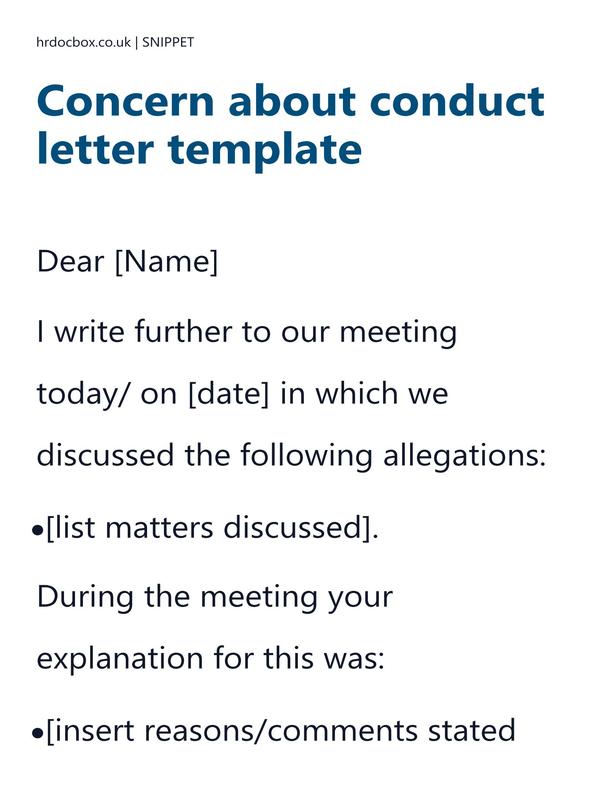 Preview snippet of Concern about conduct letter template content