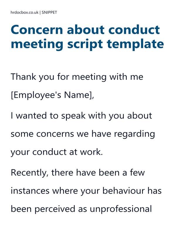 Preview snippet of Concern about conduct meeting script template content