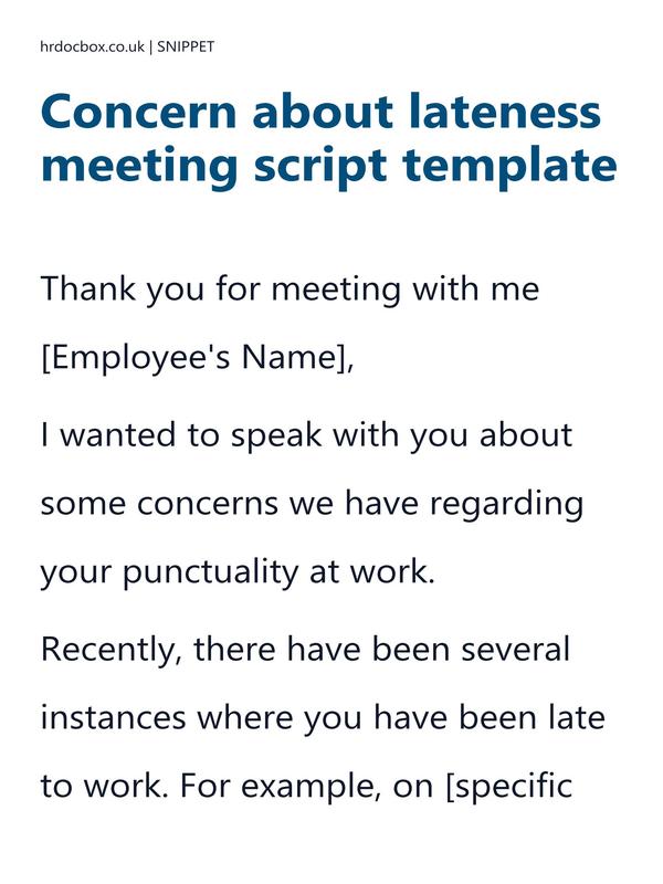 Preview snippet of concern about lateness meeting script template content