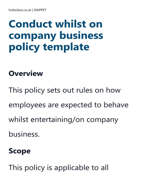 Preview snippet of conduct whilst on company business policy template content