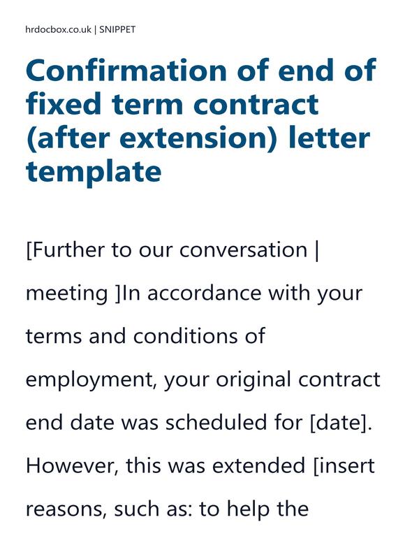 Preview snippet of confirmation of end of fixed term contract (after extension) letter template content