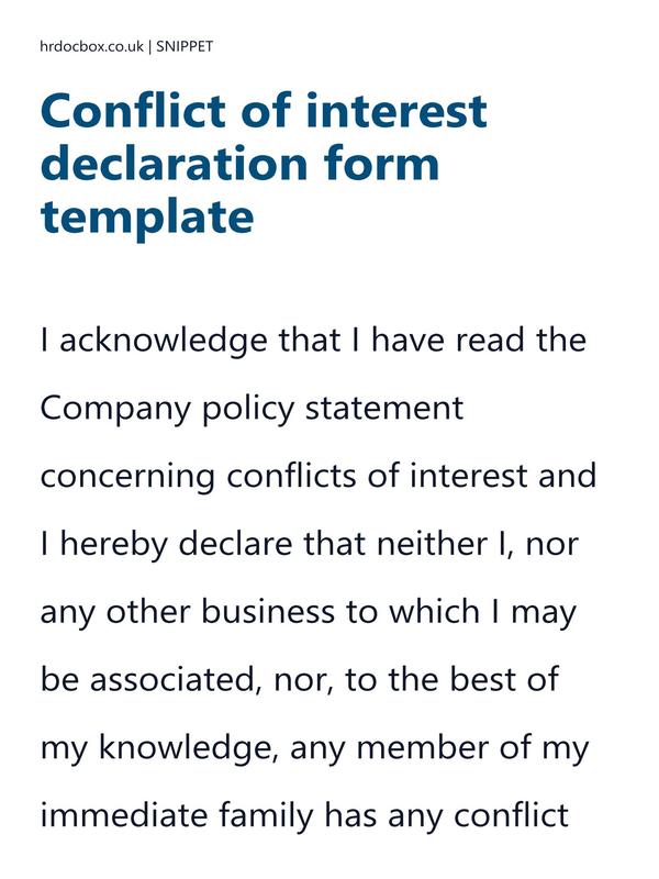 Preview snippet of Conflict of interest declaration form template content