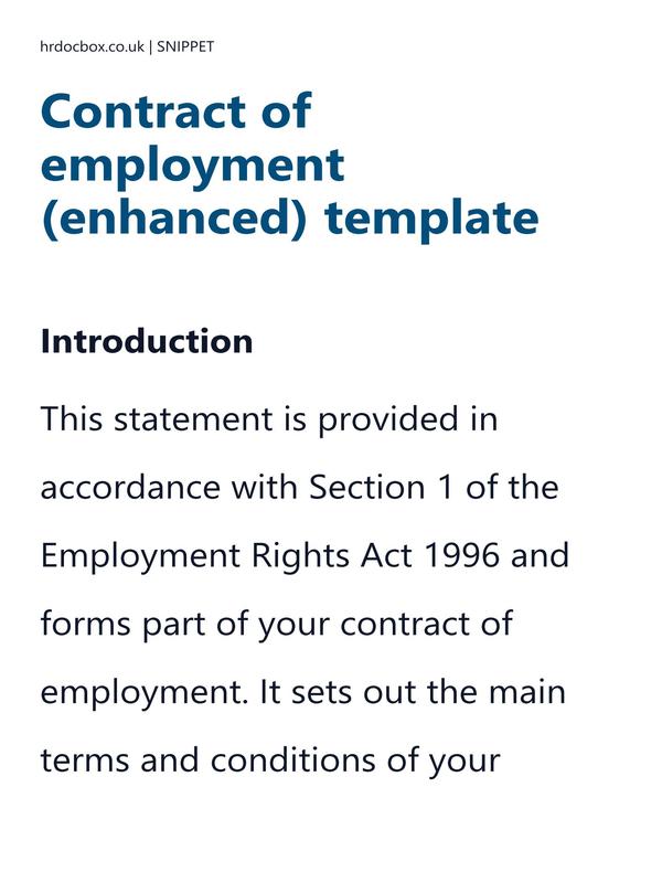 Preview snippet of Contract of employment (enhanced) template content