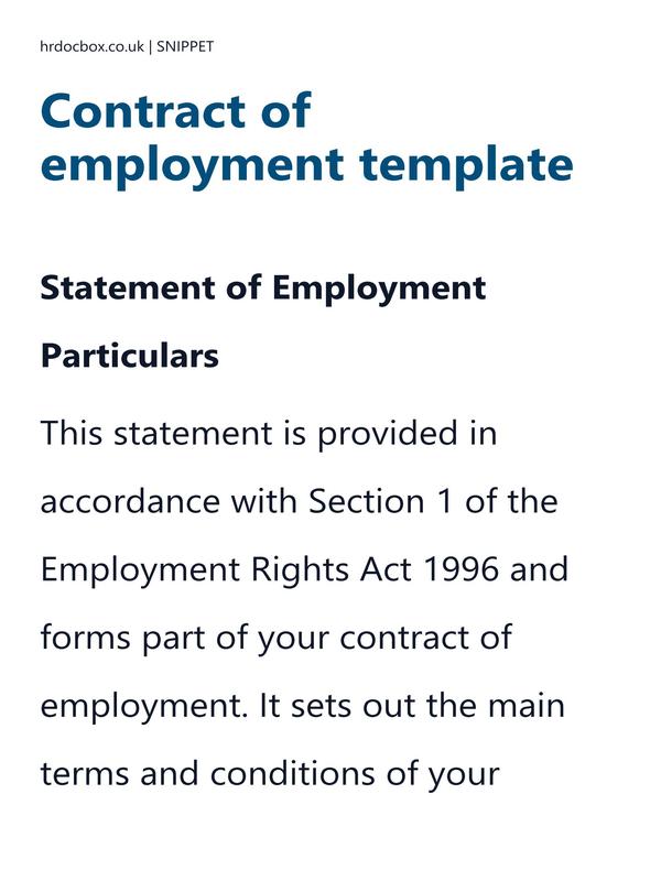 Preview snippet of Contract of employment template content