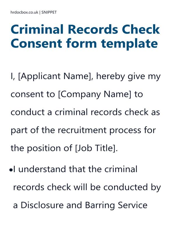 Preview snippet of criminal records check consent form template content