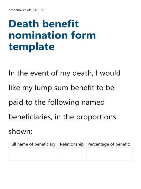 Preview snippet of Death benefit nomination form template content