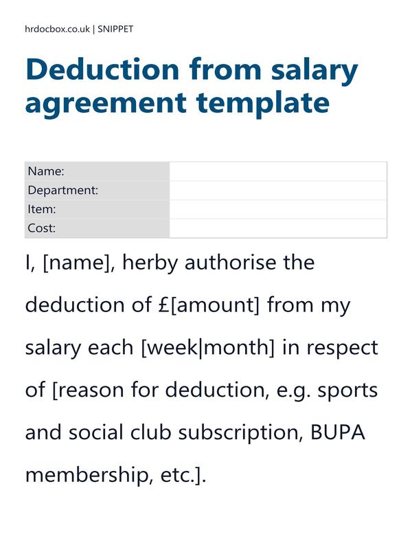 Preview snippet of Deduction from salary agreement template content