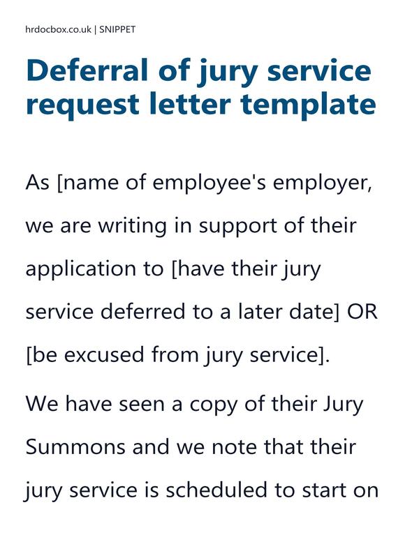 Preview snippet of deferral of jury service request letter template content