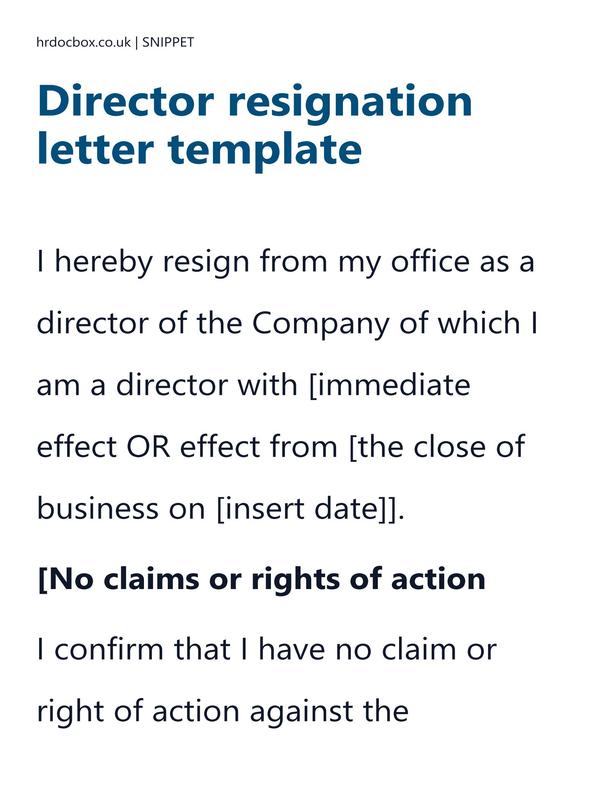 Preview snippet of director resignation letter template content