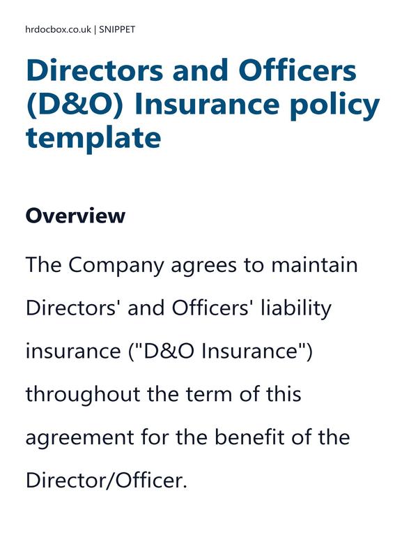 Preview snippet of Directors and Officers (D&O) Insurance policy template content