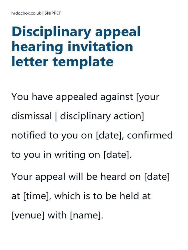 Preview snippet of Disciplinary appeal hearing invitation letter template content