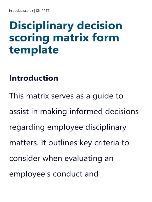 Preview snippet of Disciplinary decision scoring matrix form template content
