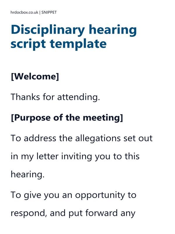 Preview snippet of disciplinary hearing script template content