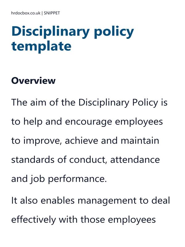 Preview snippet of disciplinary policy template content