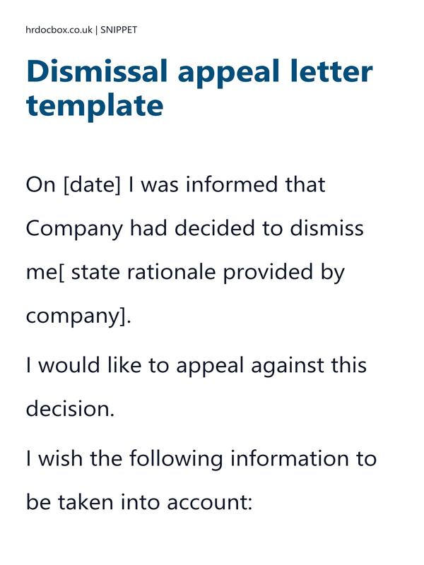 Preview snippet of dismissal appeal letter template content