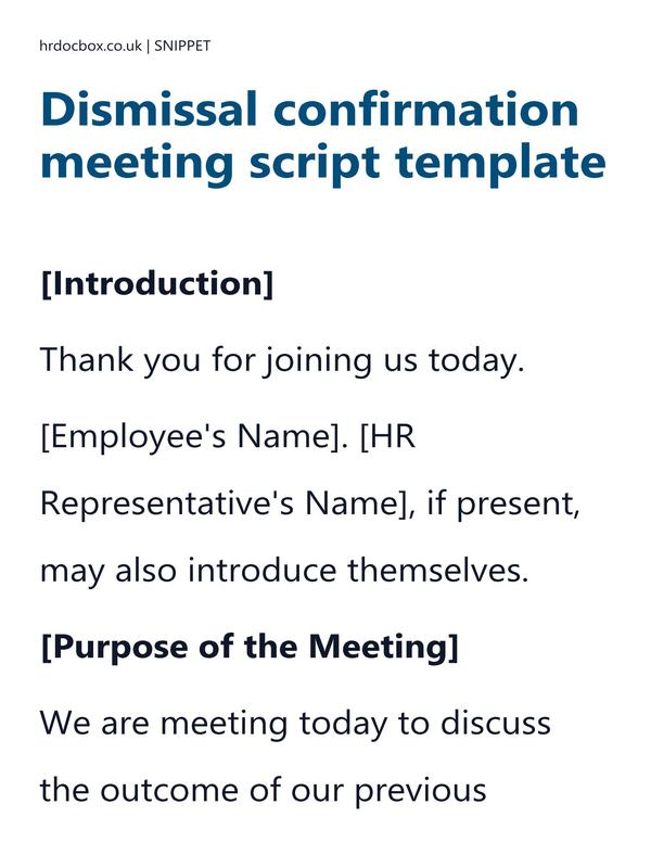 Preview snippet of dismissal confirmation meeting script template content