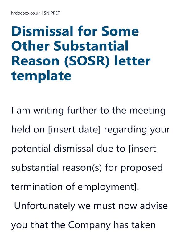 Preview snippet of dismissal for some other substantial reason (sosr) letter template content