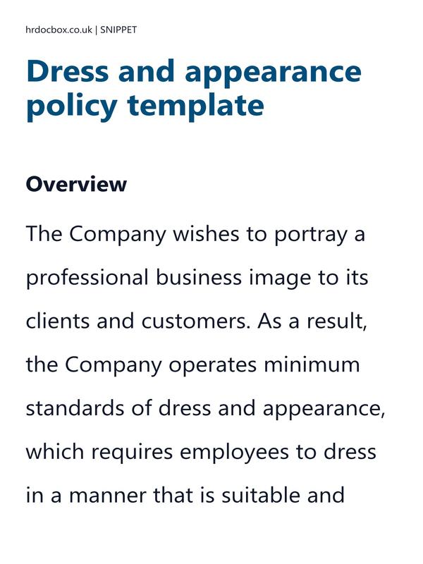 Preview snippet of dress and appearance policy template content