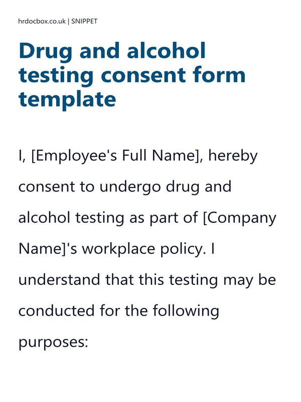 Preview snippet of Drug and alcohol testing consent form template content