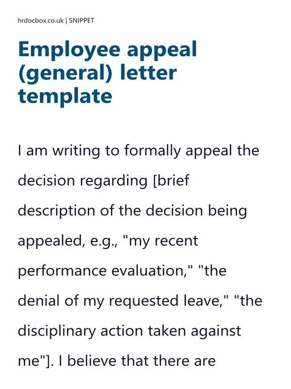 Preview snippet of employee appeal (general) letter template content