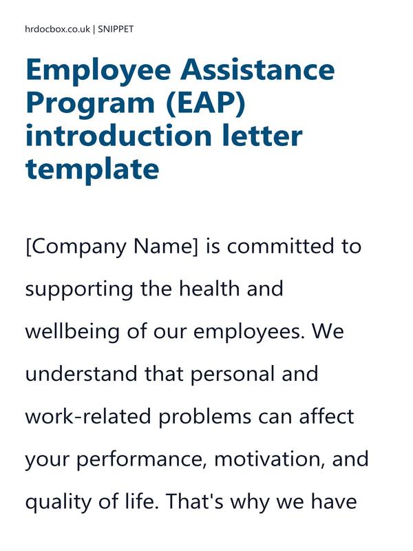 Preview snippet of employee assistance program (eap) introduction letter template content