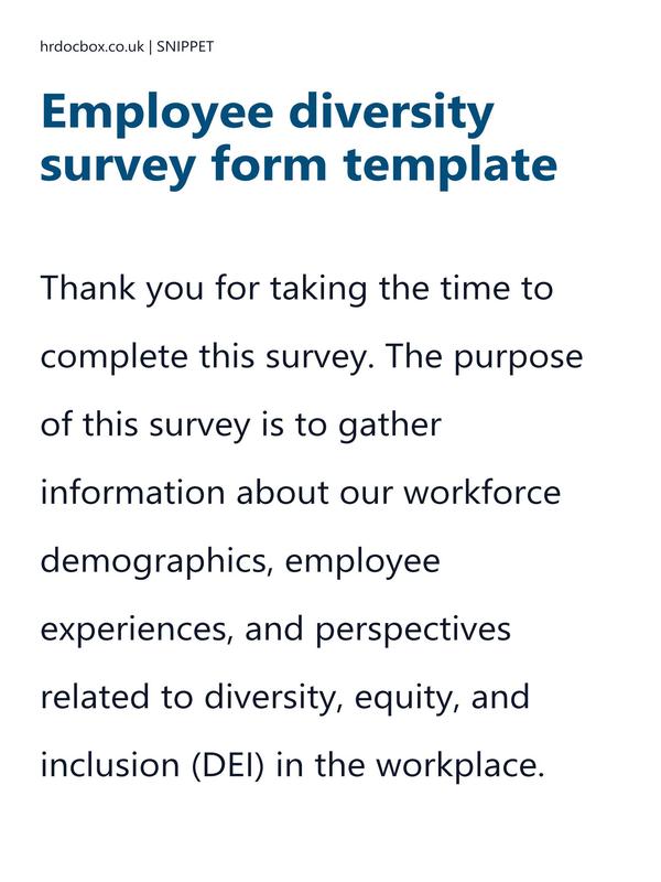 Preview snippet of employee diversity survey form template content