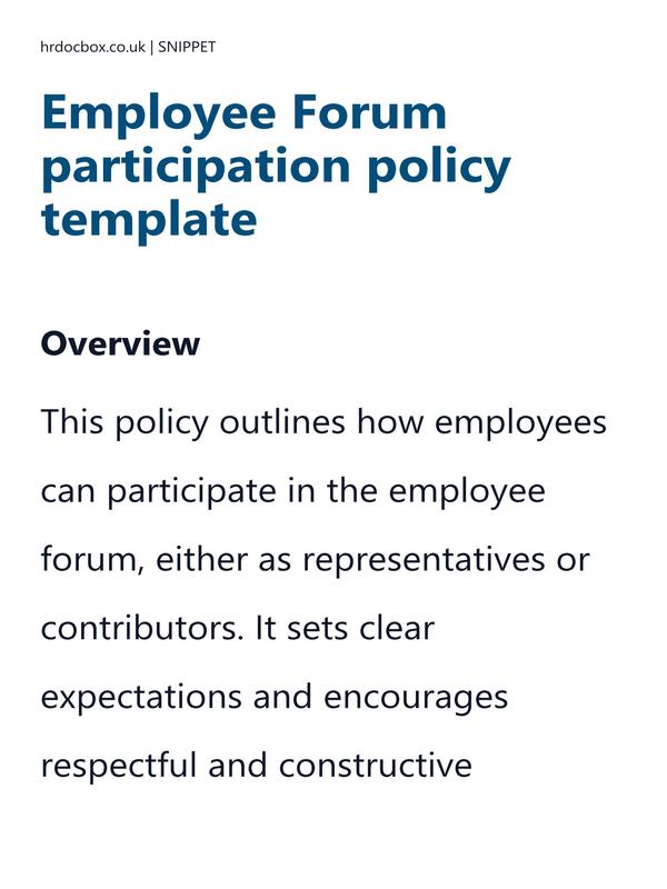 Preview snippet of employee forum participation policy template content